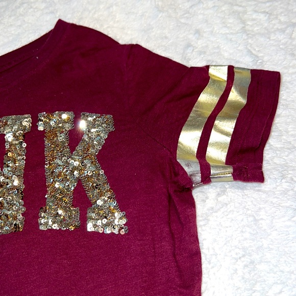 PINK Victoria’s Secret Sequence tshirt ❣️ color burgundy, Size Small. - Picture 7 of 7